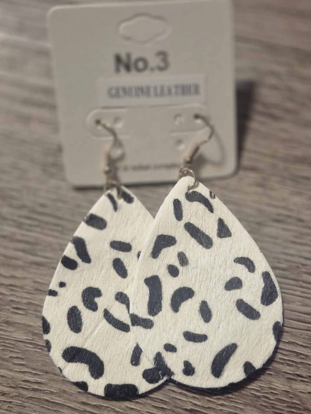 White Leopard Print Teardrop Earrings - No.3